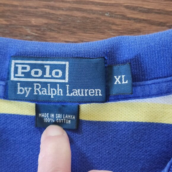 Ralph Lauren Golf Shirt Men Sz XL Yellow blue Striped Stretch Cotton Pony Logo - Picture 4 of 10